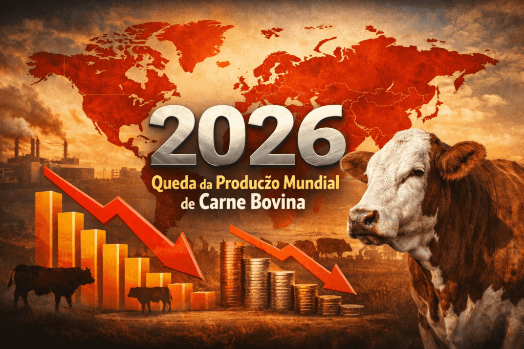 queda da produção mundial de carne bovina em 2026